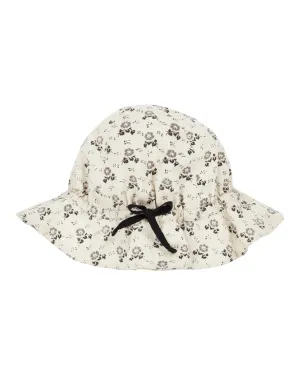 White Bucket Hat with Flower Pattern