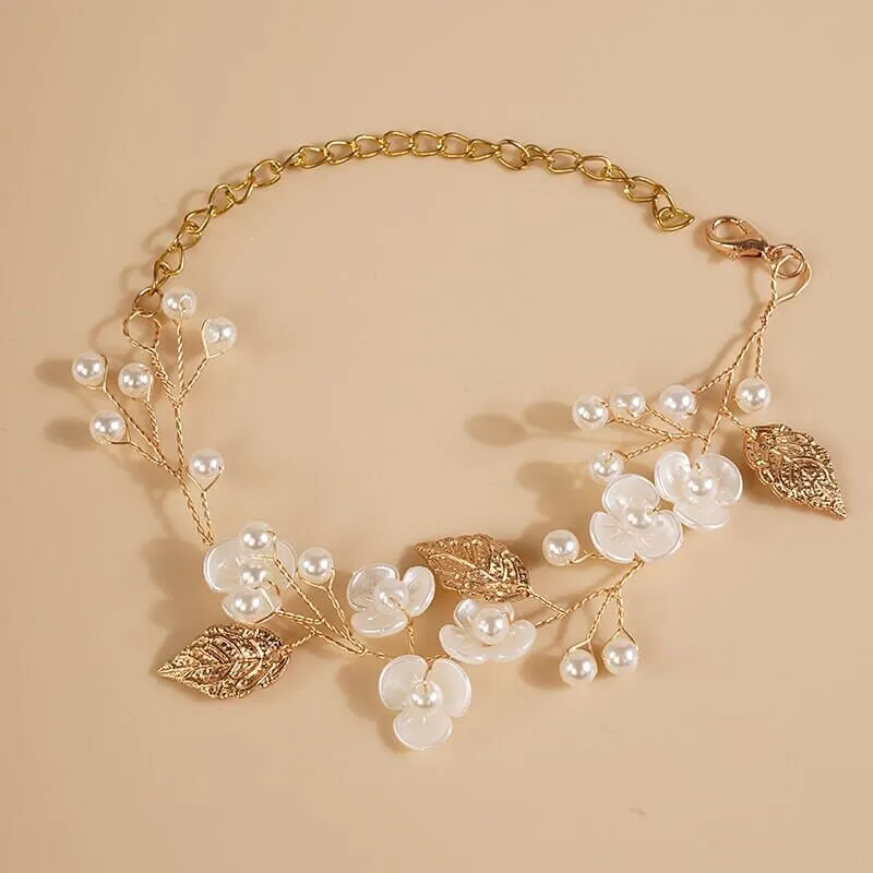 White Flower Bridal Pearl Earrings, Dangle Wedding Pearl Hooped Studs, Crystal Strand 2-in-1 Hoop Earrings