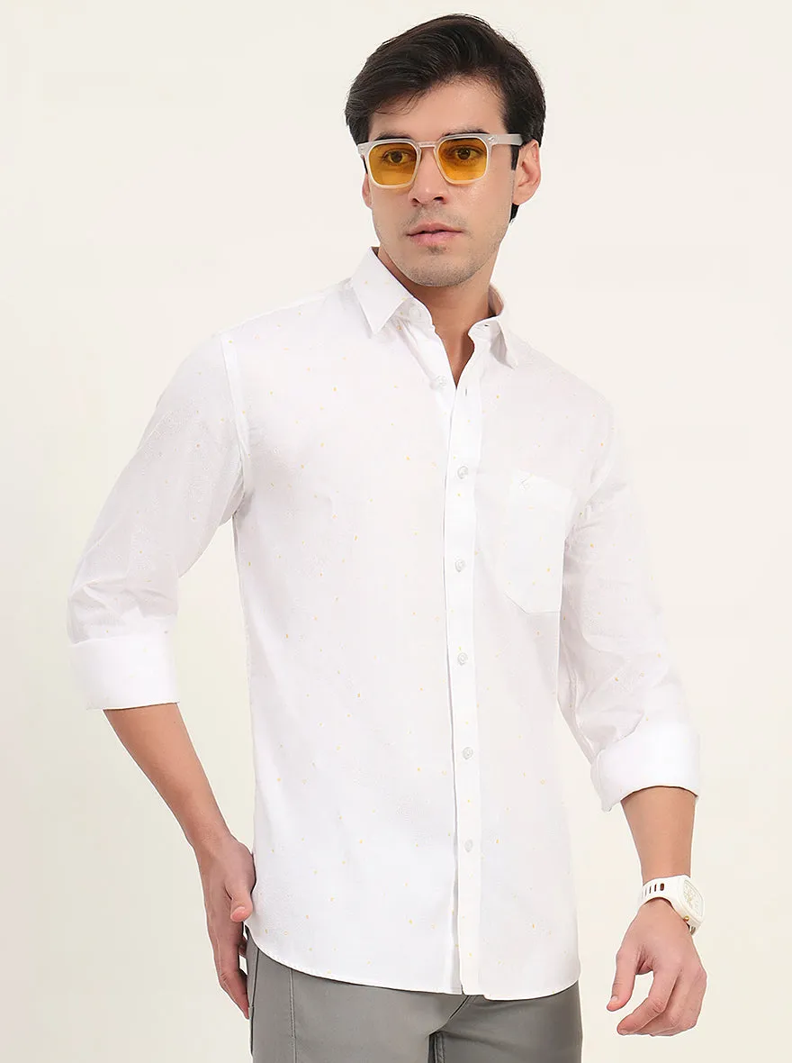 White Printed Slim Fit Semi Casual Shirt | Greenfibre