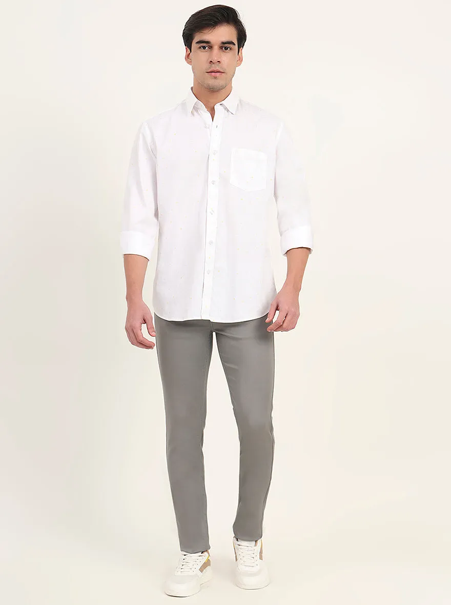 White Printed Slim Fit Semi Casual Shirt | Greenfibre