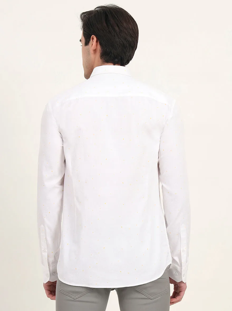 White Printed Slim Fit Semi Casual Shirt | Greenfibre