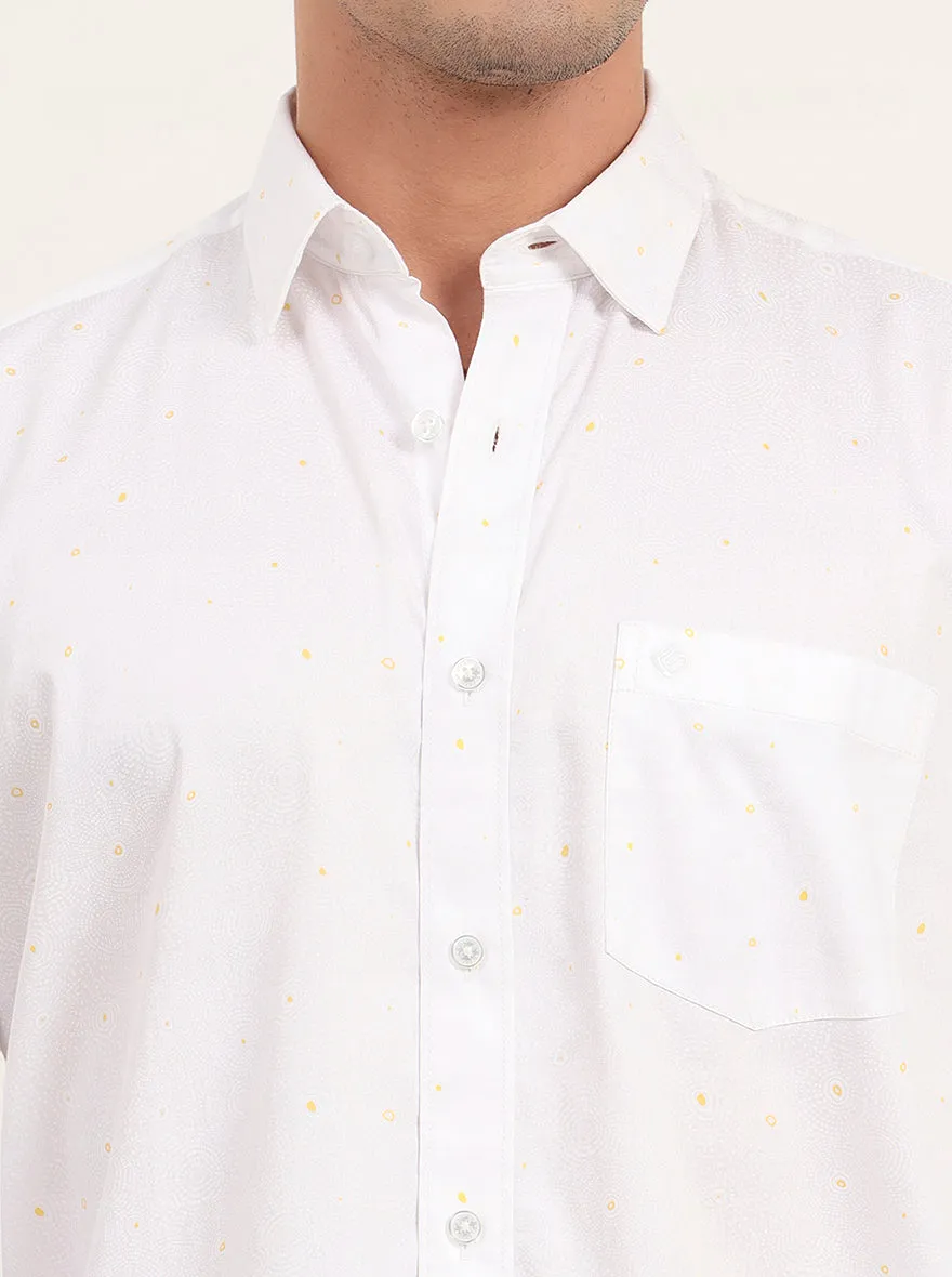 White Printed Slim Fit Semi Casual Shirt | Greenfibre
