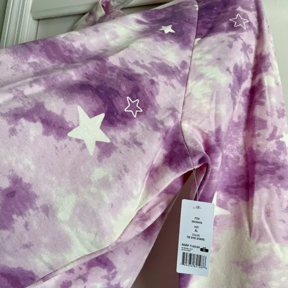 WILDFOX Tie Dye Stars Sweatshirt/Shorts Lounge SET Size XL Purple 2 Piece PJ