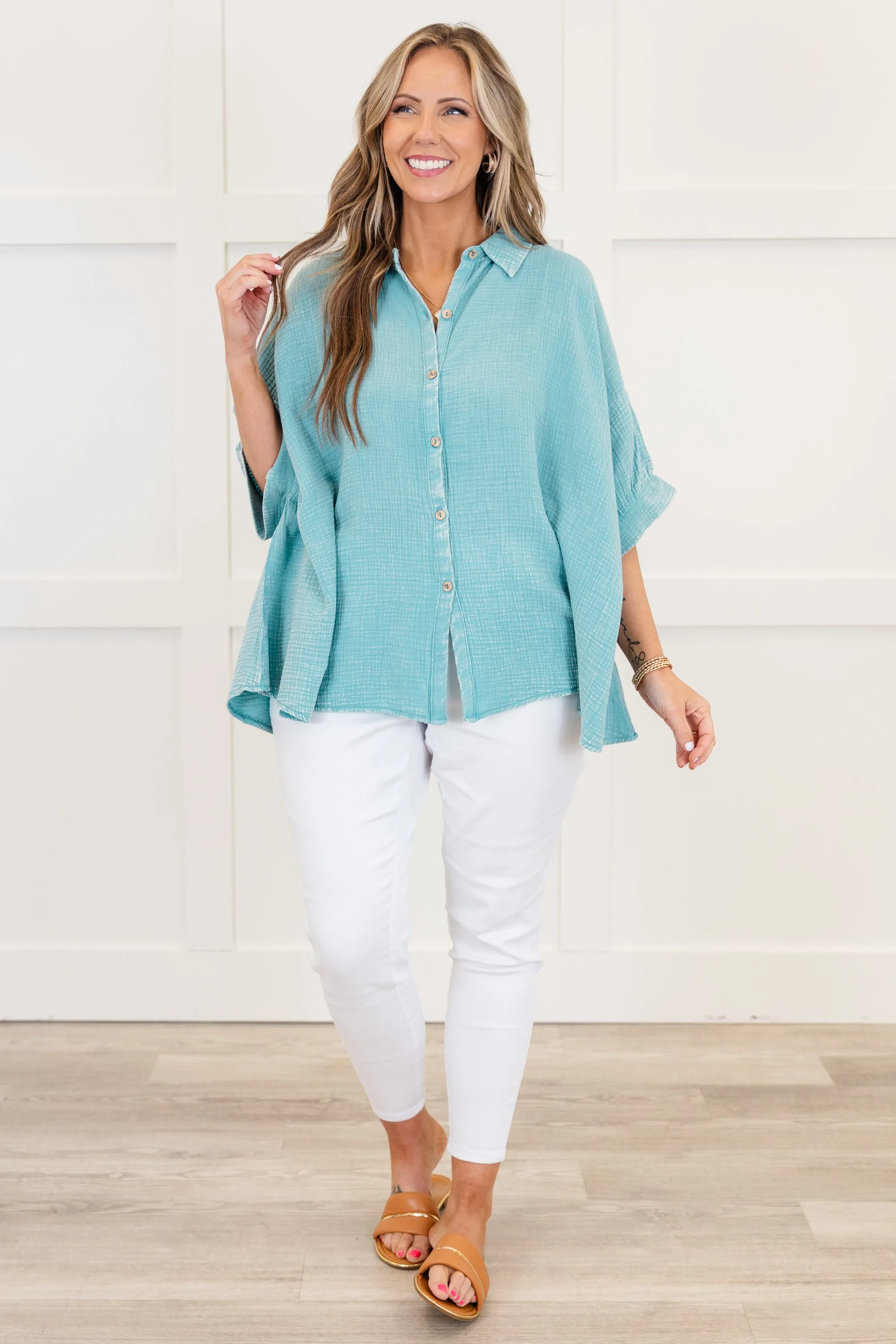 Wistful Weekend Top, Dusty Teal