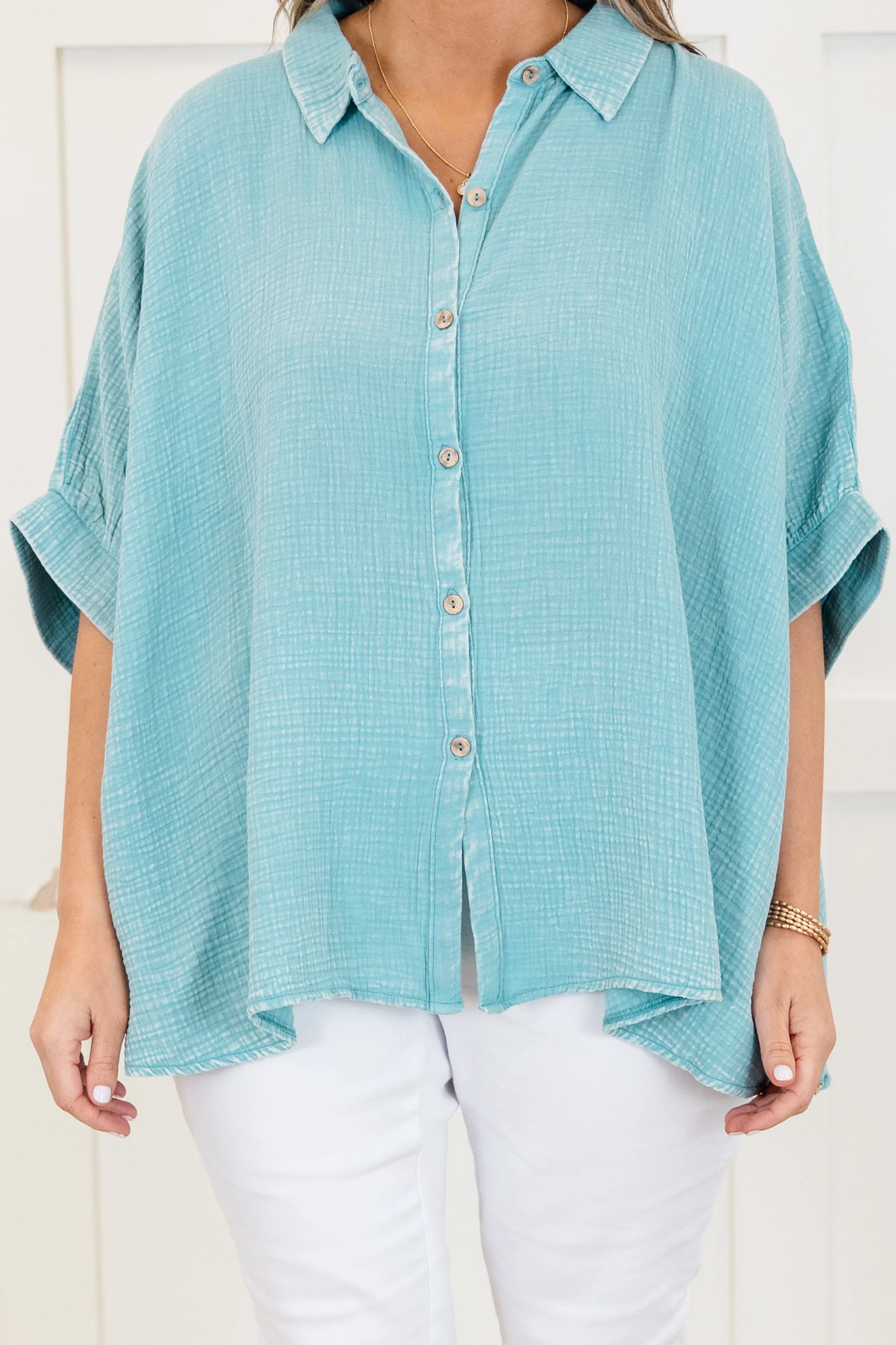 Wistful Weekend Top, Dusty Teal