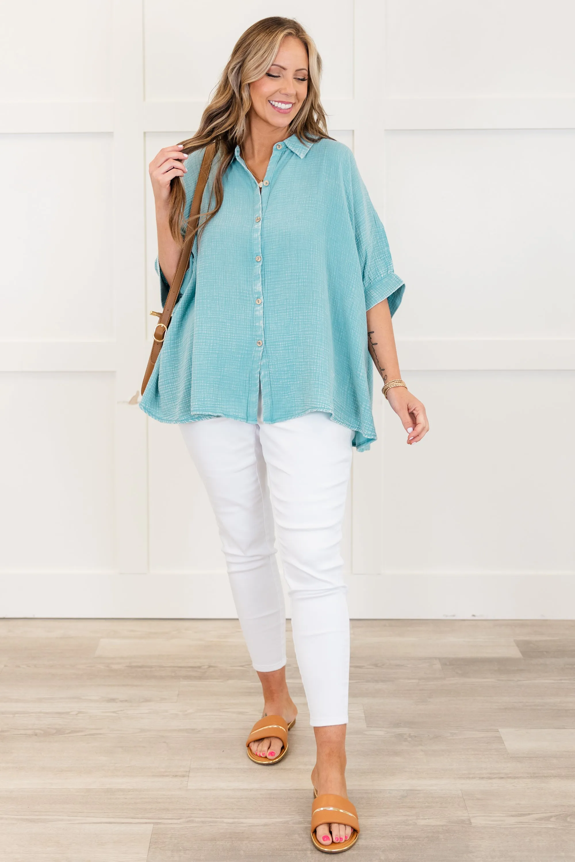 Wistful Weekend Top, Dusty Teal