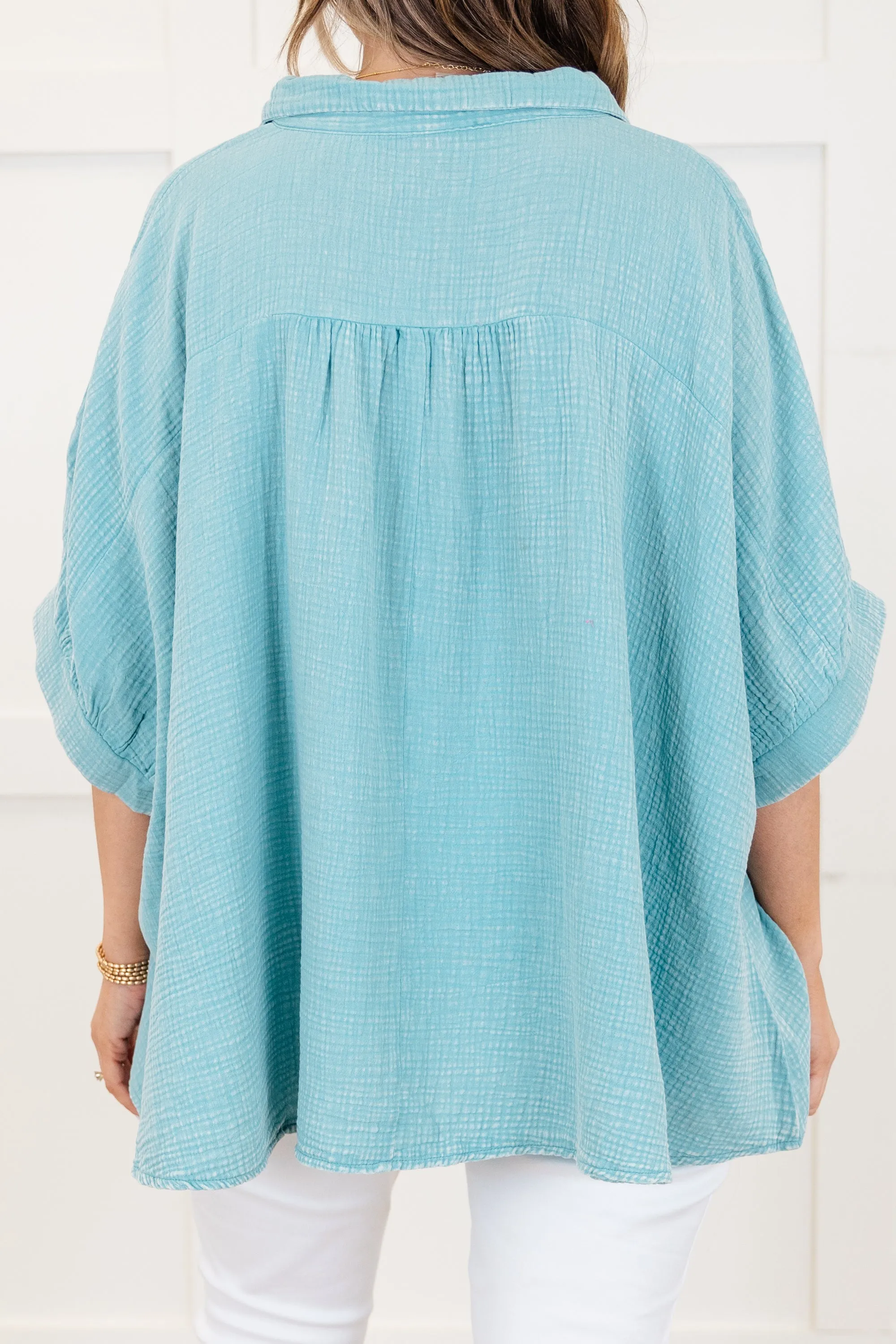 Wistful Weekend Top, Dusty Teal