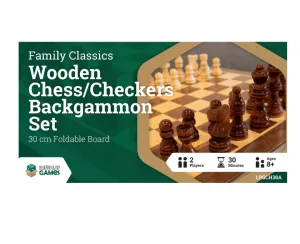Wooden Foldable: Chess/Checkers/Backgammon 30cm