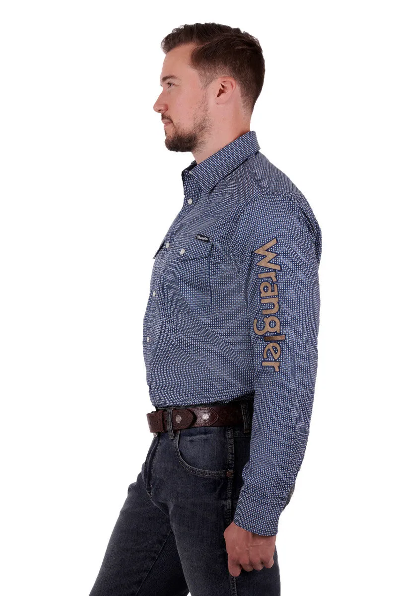 Wrangler James Mens LS Shirt Navy & Tan