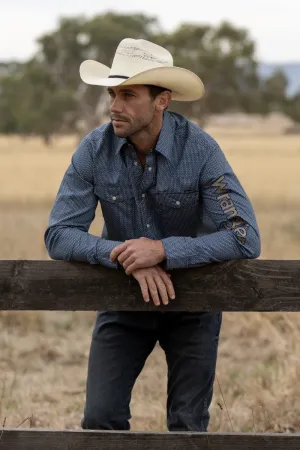 Wrangler James Mens LS Shirt Navy & Tan