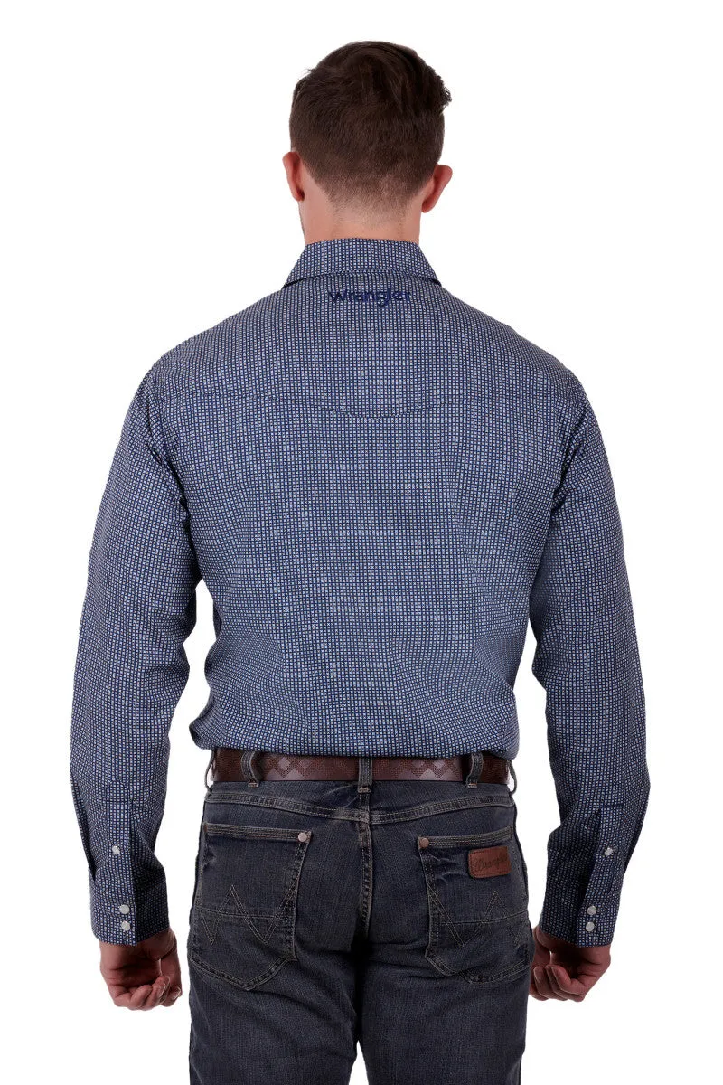 Wrangler James Mens LS Shirt Navy & Tan