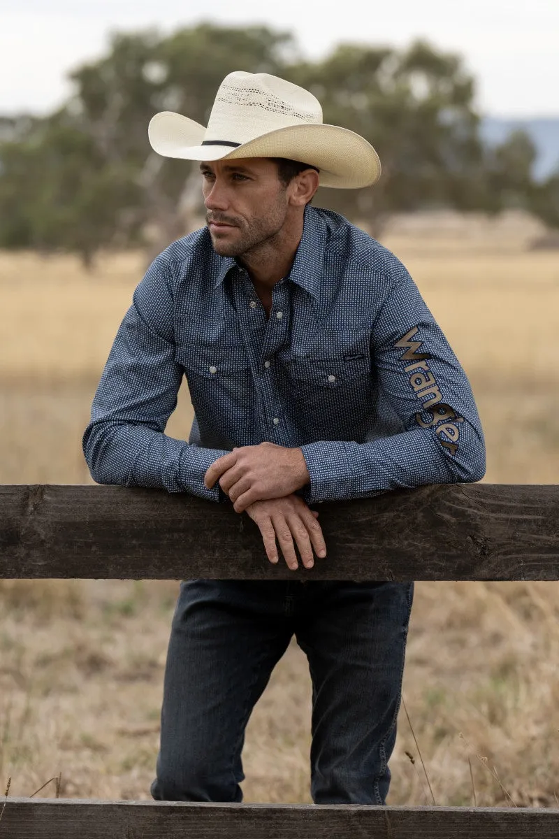 Wrangler James Mens LS Shirt Navy & Tan
