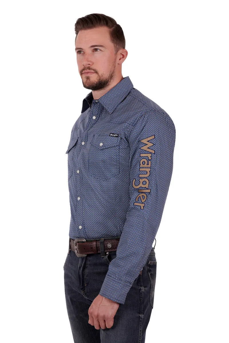 Wrangler James Mens LS Shirt Navy & Tan