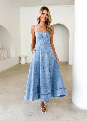 Yasmin Denim Midi Dress - Washed Blue