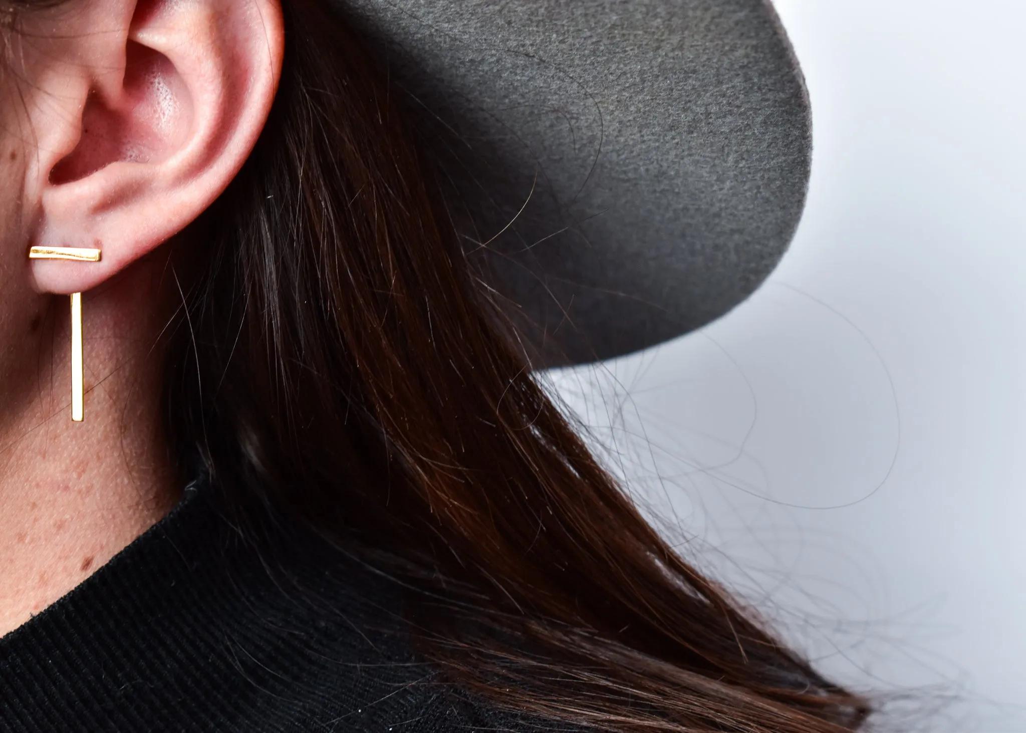 Yellow Gold Double Bar Drop Earrings